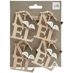 Suspension de Noël en bois inscription Noël avec animal x4