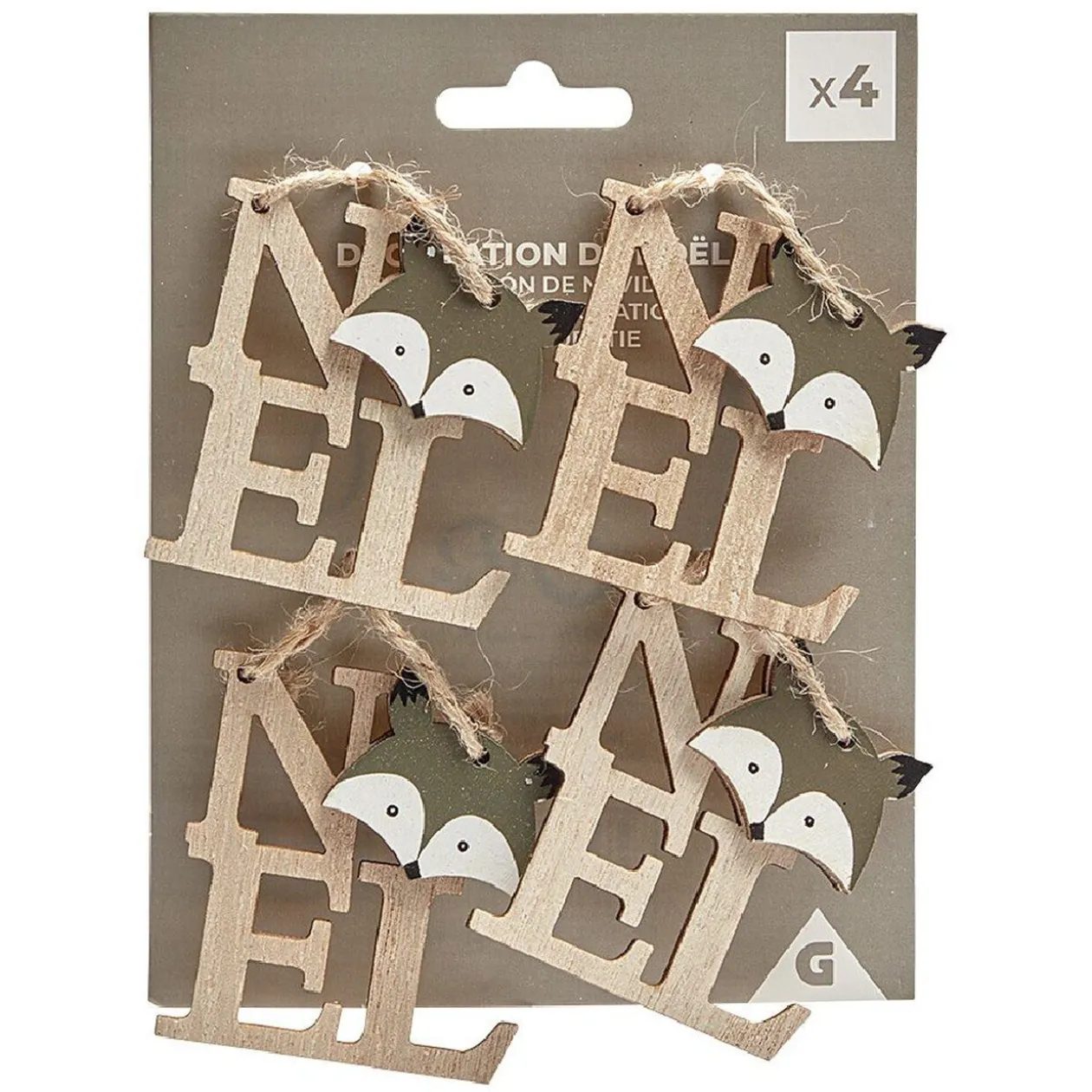 Suspension de Noël en bois inscription Noël avec animal x4