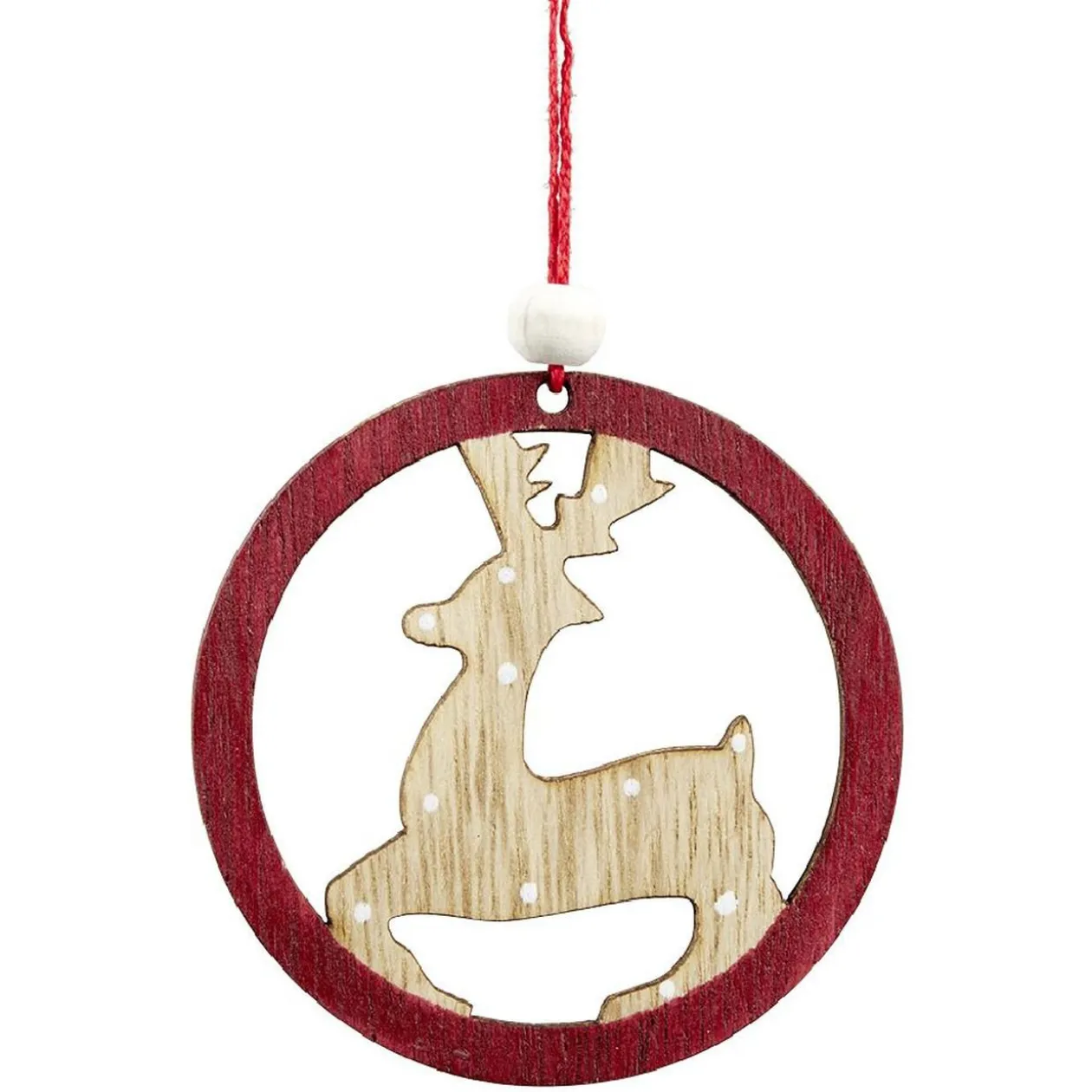 Suspension de Noël en bois naturel rouge ange étoile renne sapin x24