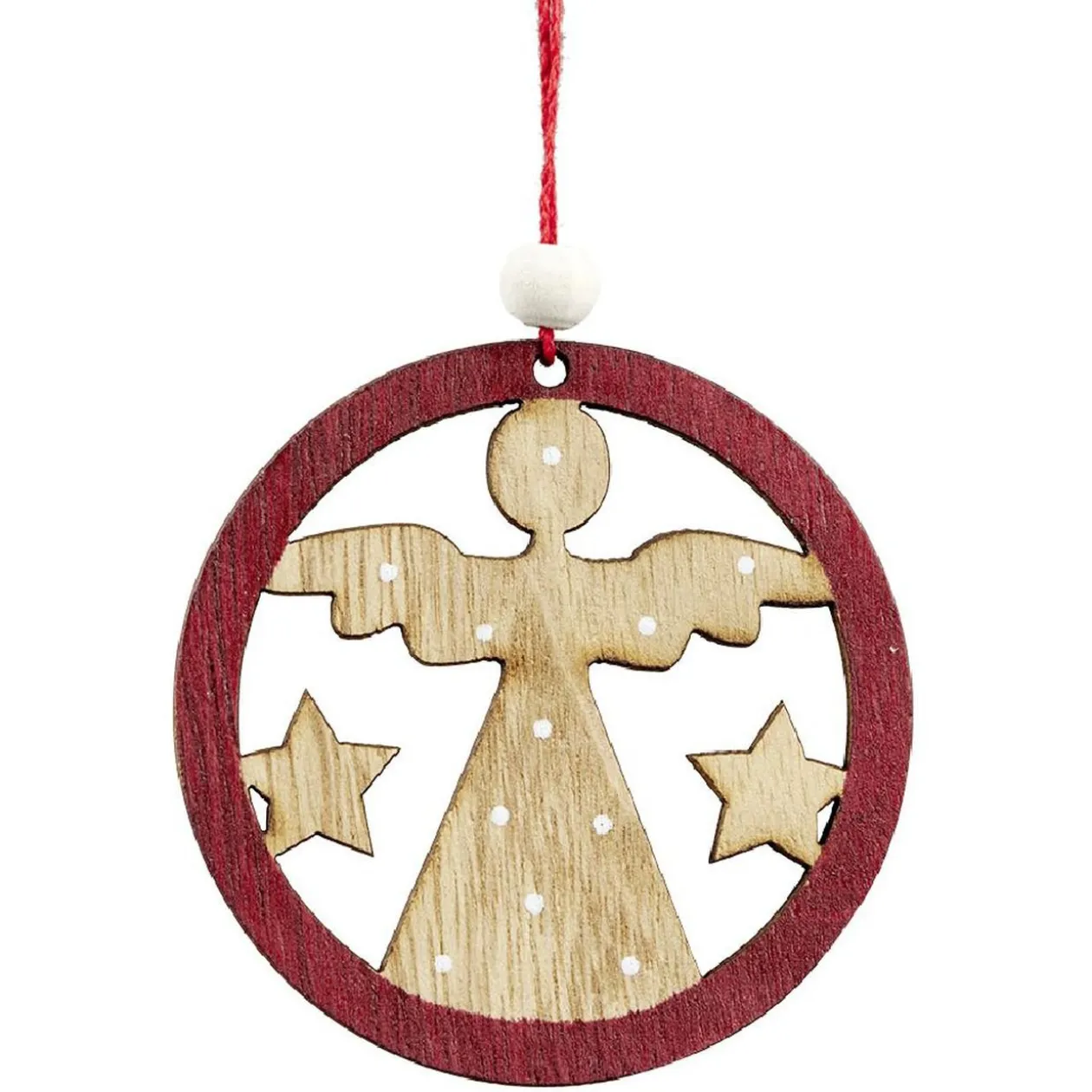 Suspension de Noël en bois naturel rouge ange étoile renne sapin x24
