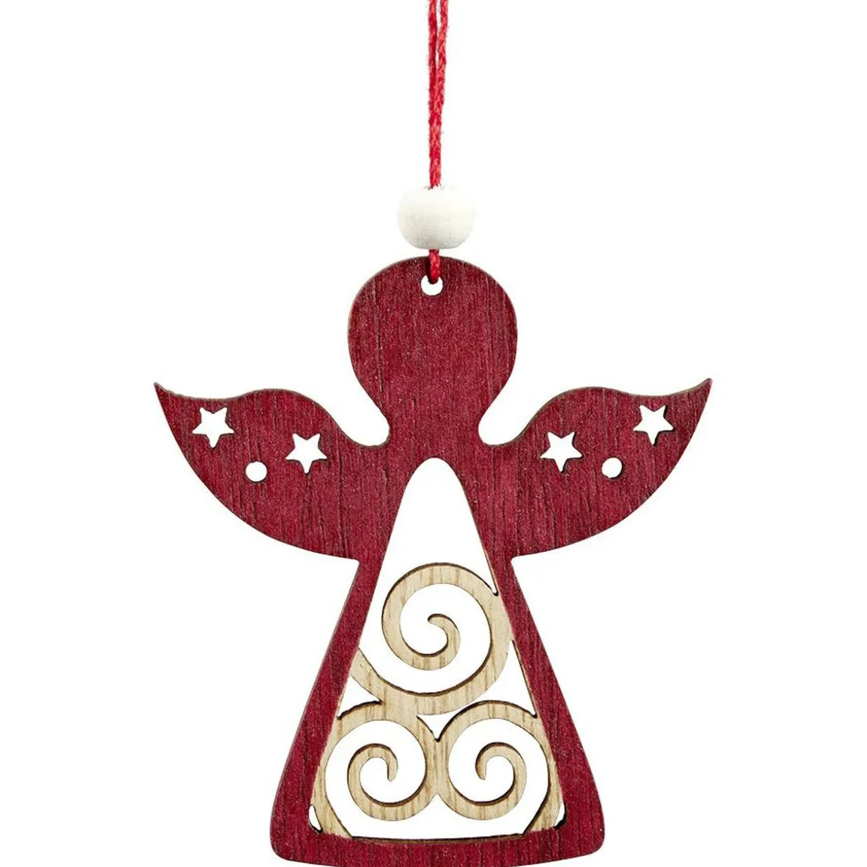 Suspension de Noël en bois naturel rouge ange étoile renne sapin x24