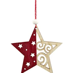 Suspension de Noël en bois naturel rouge ange étoile renne sapin x24