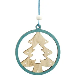 Suspension de Noël en bois naturel vert ange étoile renne sapin x24