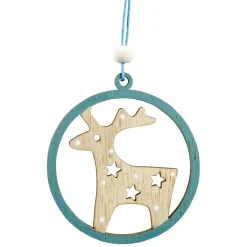 Suspension de Noël en bois naturel vert ange étoile renne sapin x24