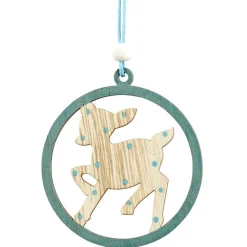 Suspension de Noël en bois naturel vert ange étoile renne sapin x24