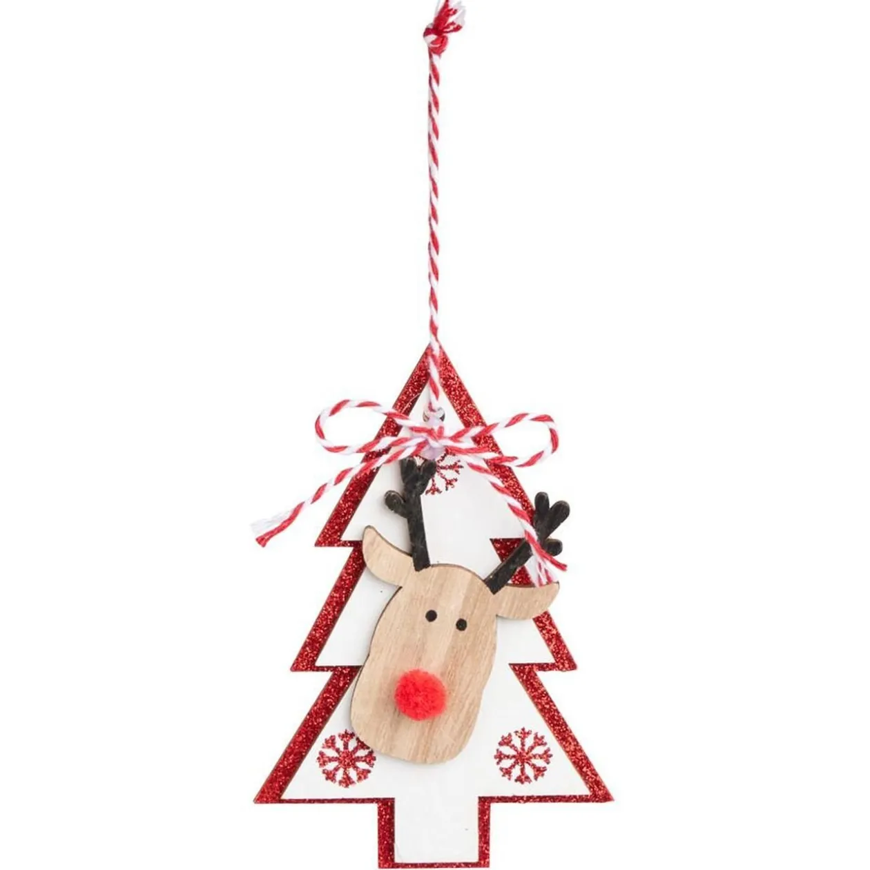 Suspension de Noël en bois forme étoile ou sapin avec tête de renne 11x11cm