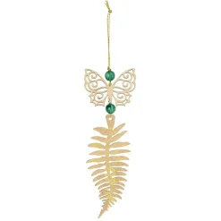 Suspension de Noël feuille et papillon doré