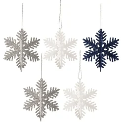 Suspension de Noël Flocon pailleté argenté blanc et bleu Ø9 cm X5