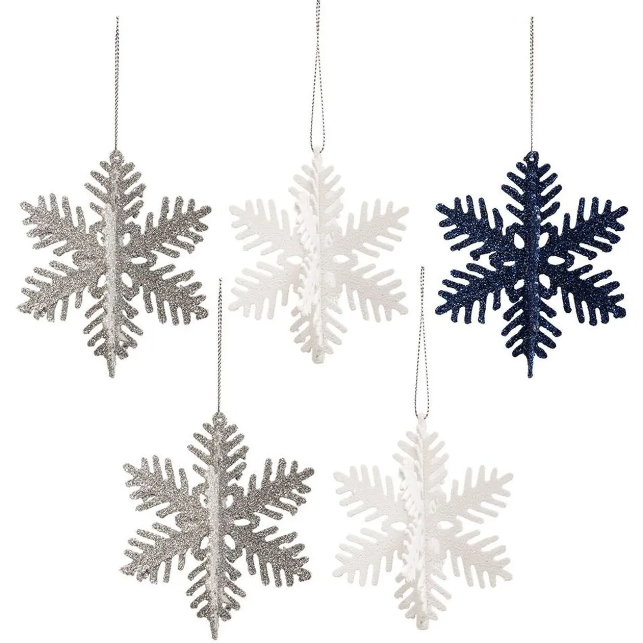 Suspension de Noël Flocon pailleté argenté blanc et bleu Ø9 cm X5
