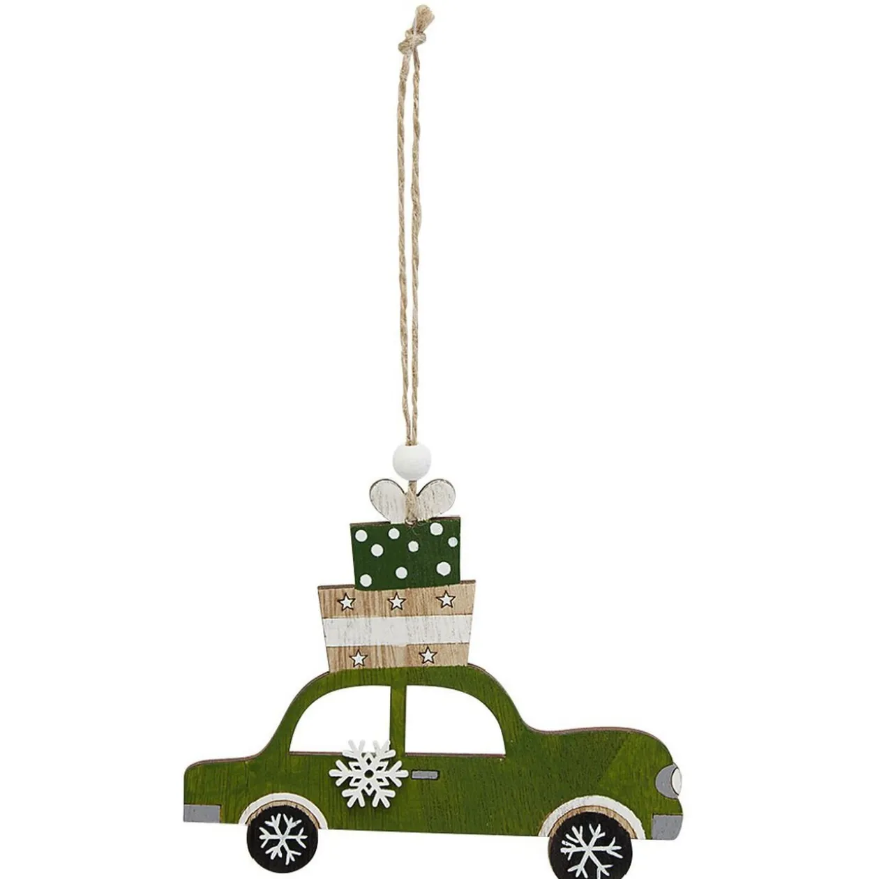 Suspension de Noël forme voiture en bois vintage