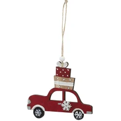Suspension de Noël forme voiture en bois vintage