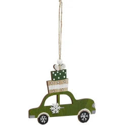 Suspension de Noël forme voiture en bois vintage