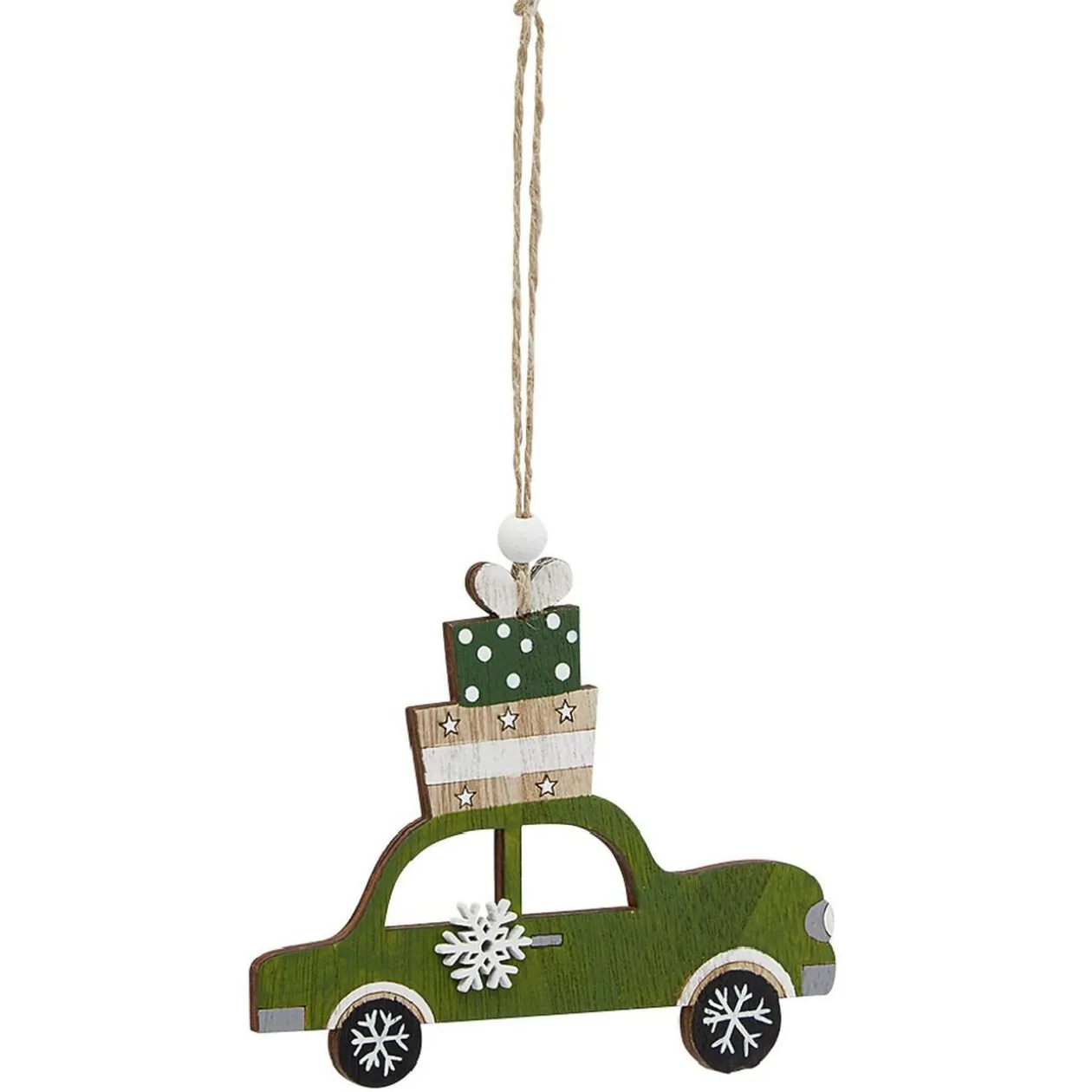 Suspension de Noël forme voiture en bois vintage