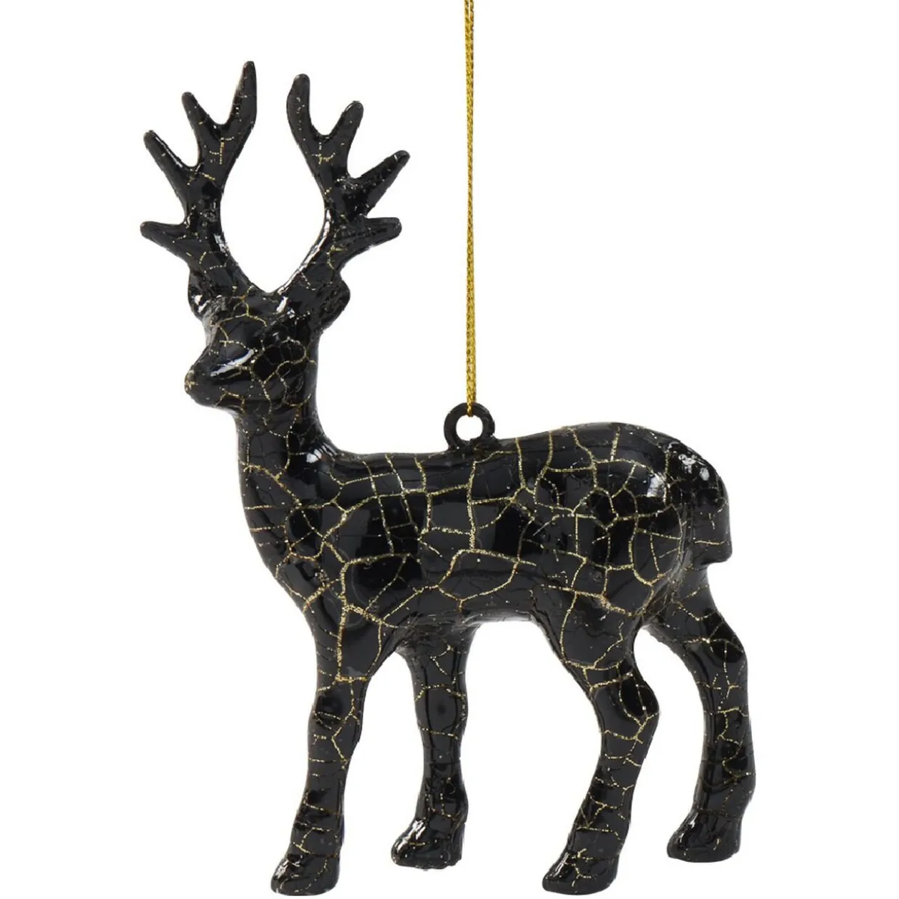 Suspension de Noël renne craquelé noir doré H.13 cm