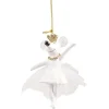 Suspension de Noël souris danseuse en tutu blanc et doré pailleté H10 cm