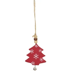 Suspension de Noël Étoile en bois motif traditionnel rouge blanc