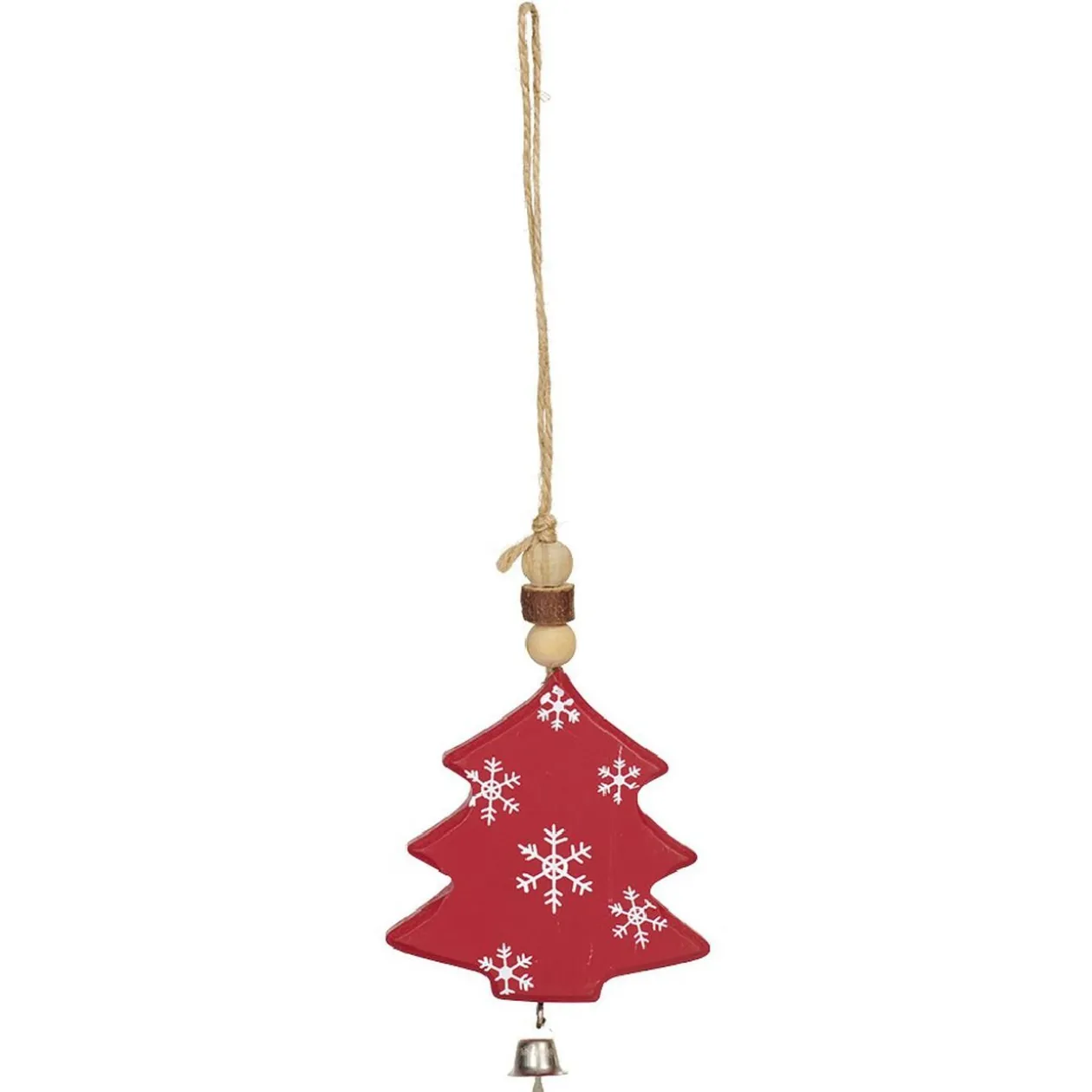 Suspension de Noël Étoile en bois motif traditionnel rouge blanc