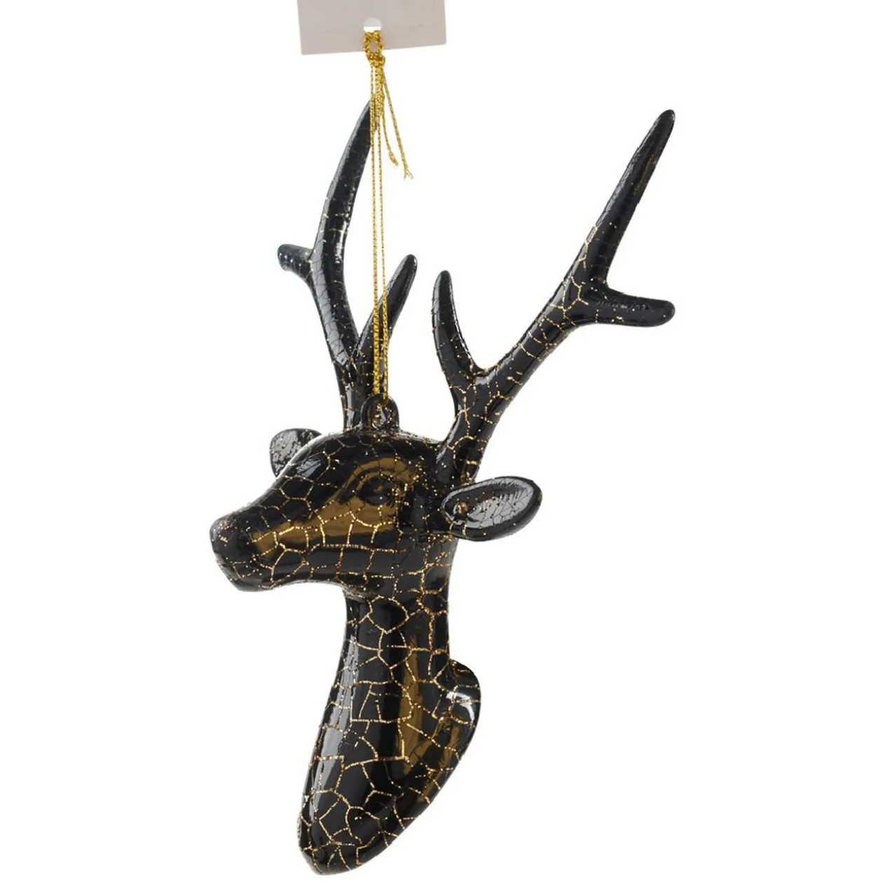 Suspension de Noël Tête de Renne craquelé Noir Doré