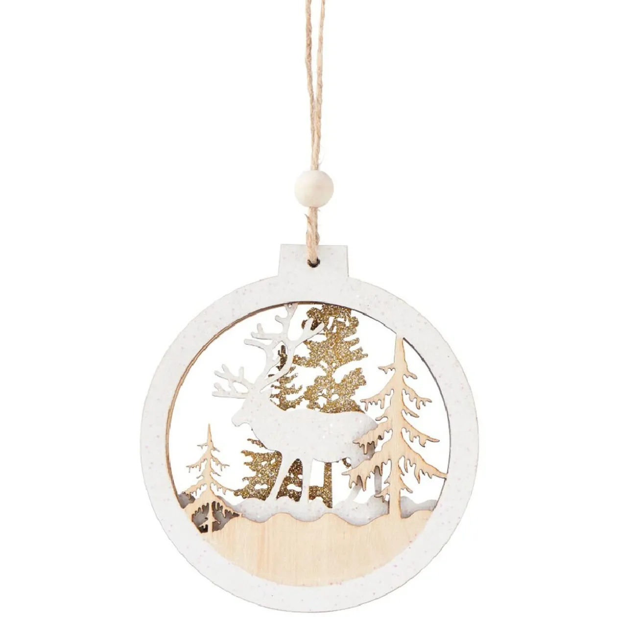 Suspension de Paysage de Noël dans cercle en bois