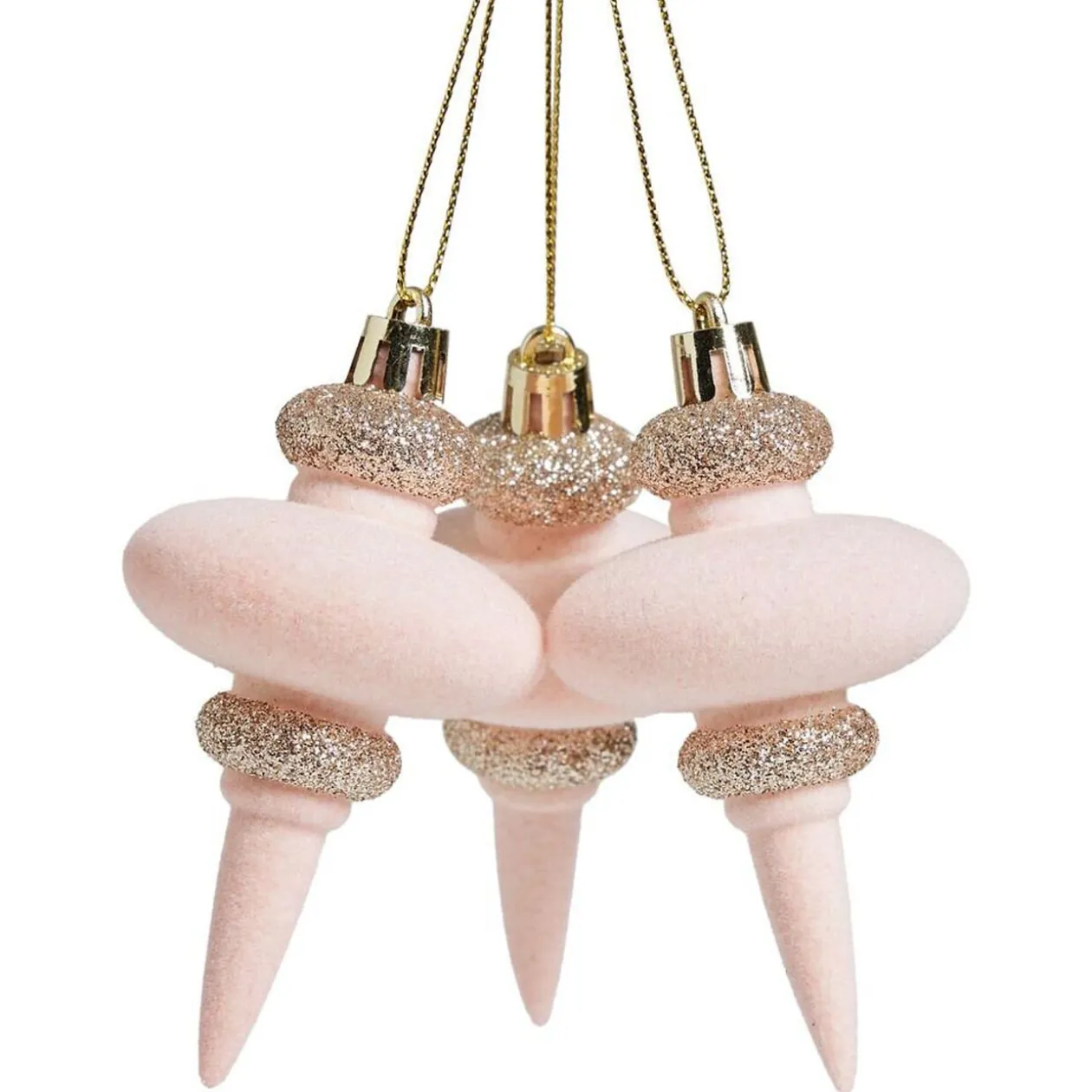 Suspension forme toupie rose et doré x3 - Ø6xH16cm