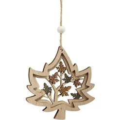 Suspension forêt décoration de Noël en bois ajouré H.10 cm
