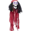 Suspension Halloween LED tête de mort pirate avec foulard rouge