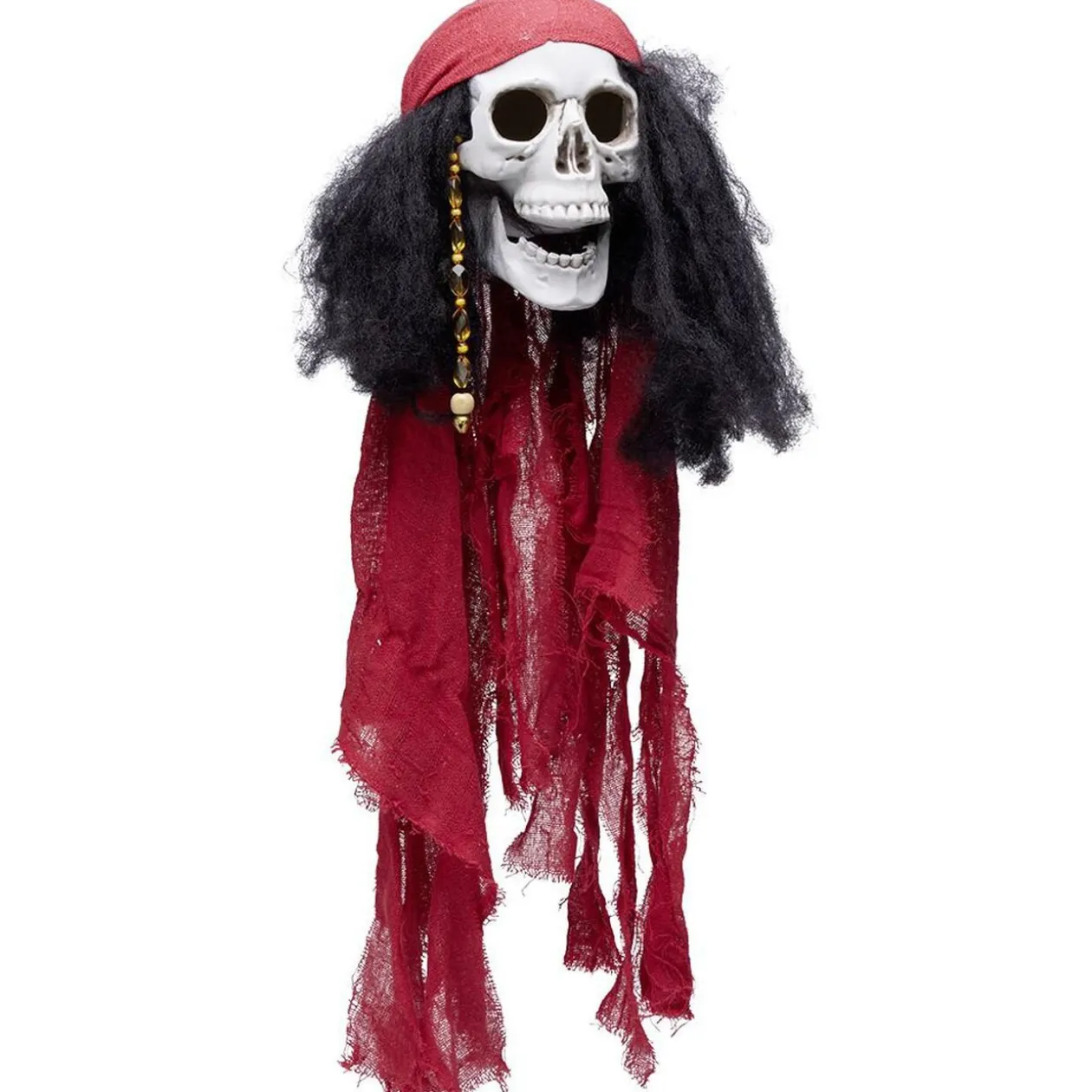 Suspension Halloween LED tête de mort pirate avec foulard rouge
