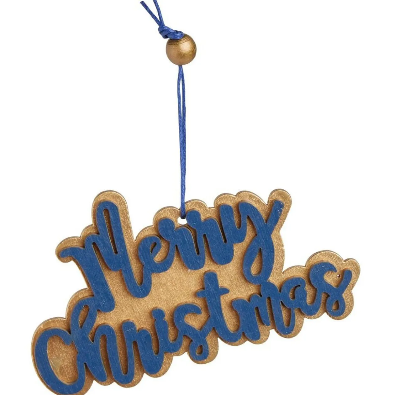 Suspension Merry Christmas doré et bleu L10x6cm