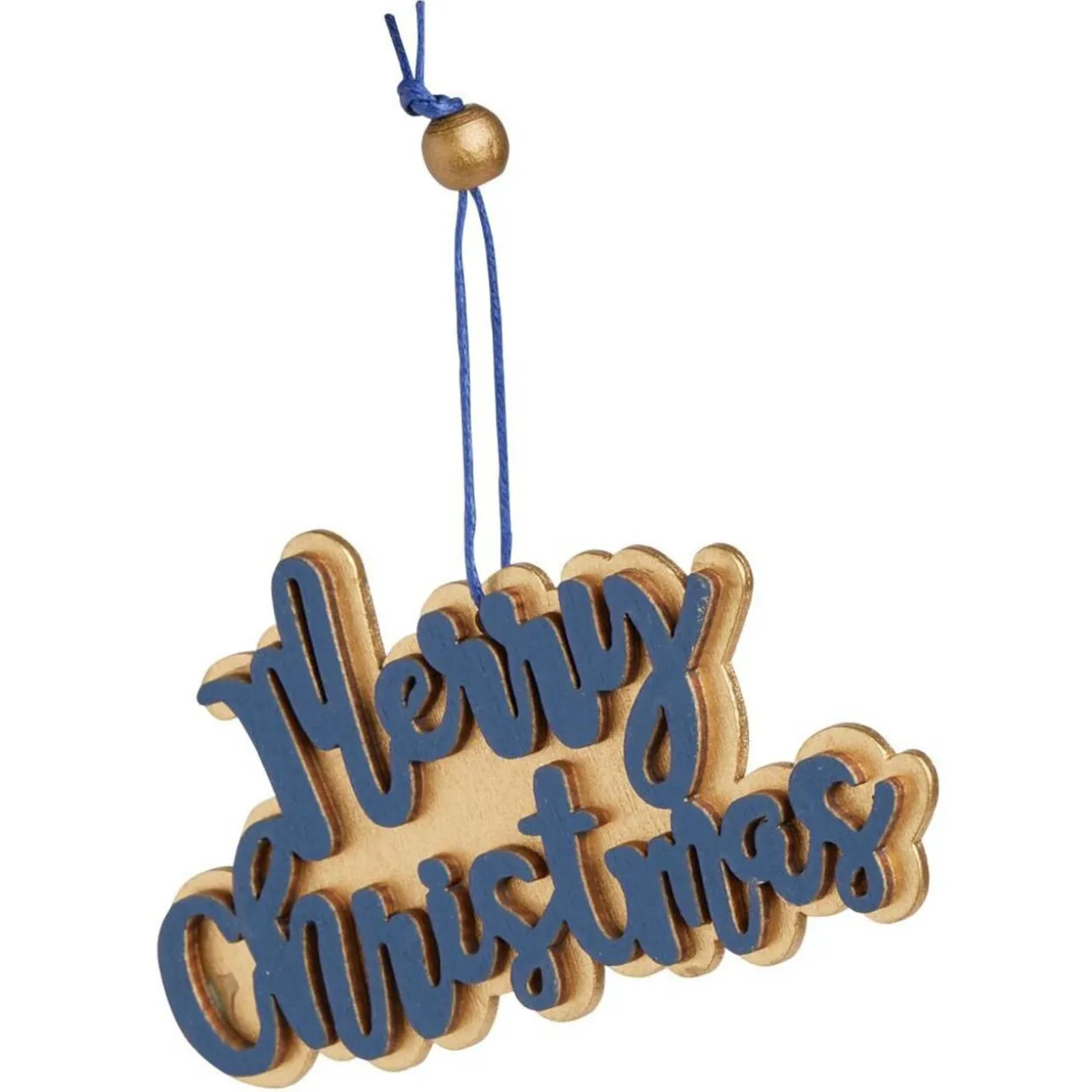 Suspension Merry Christmas doré et bleu L10x6cm