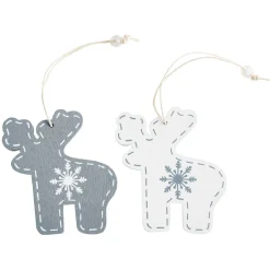 Suspension Noël motifs flocon et cerf blanche et grise x12