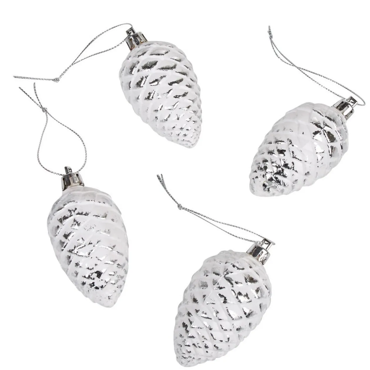 Suspension pomme de pin blanche argentée x4