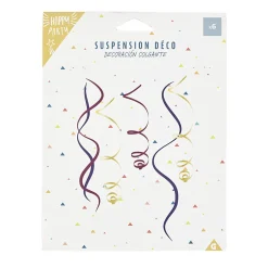 Suspension spirale en papier bleu, rose et doré