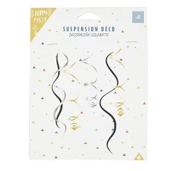 Suspension spirale en papier noir, argent et doré