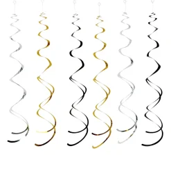 Suspension spirale en papier noir, argent et doré