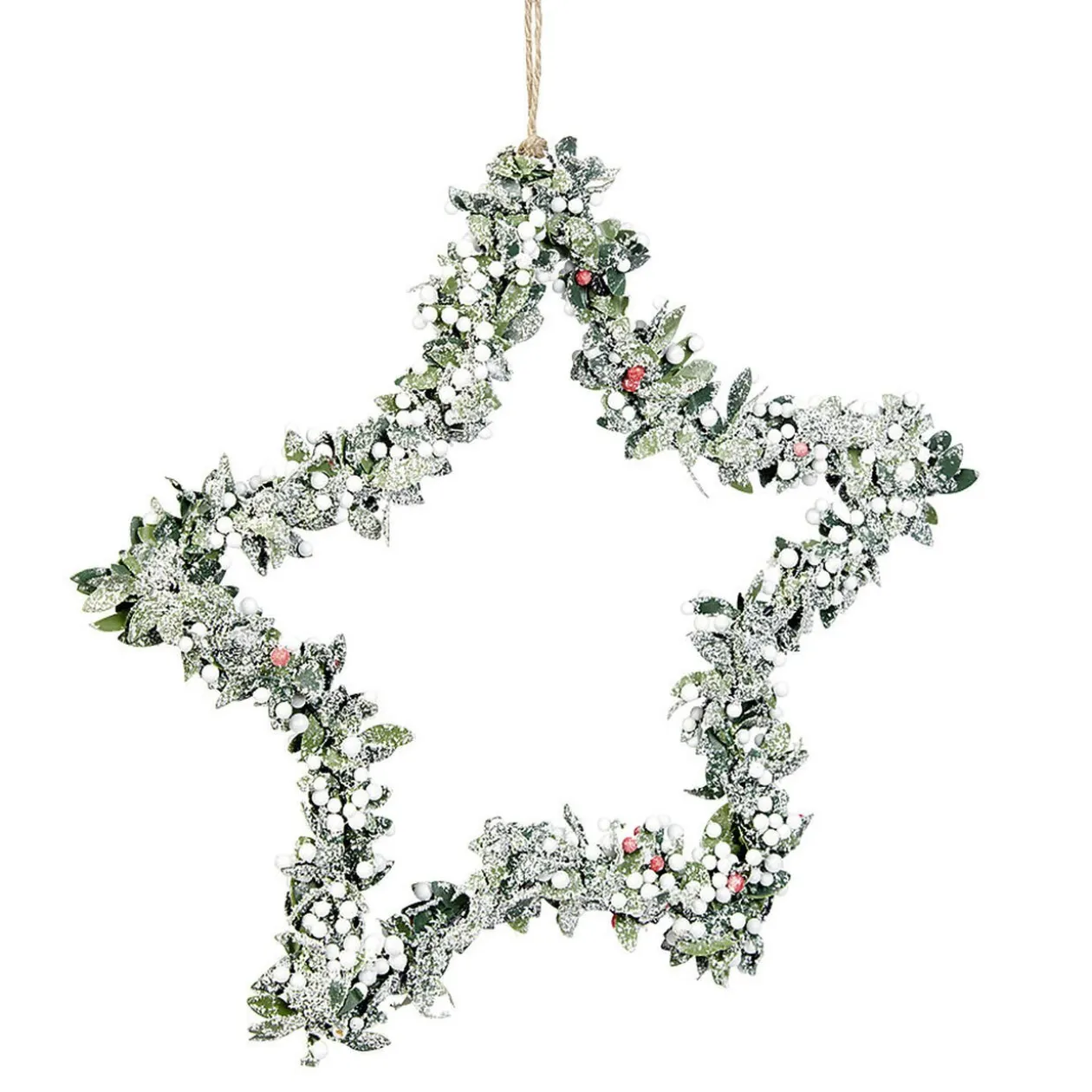 Suspension Étoile de Noël en métal décor feuilles et givre