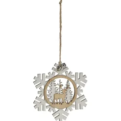 Suspension village de Noël dans flocon en bois