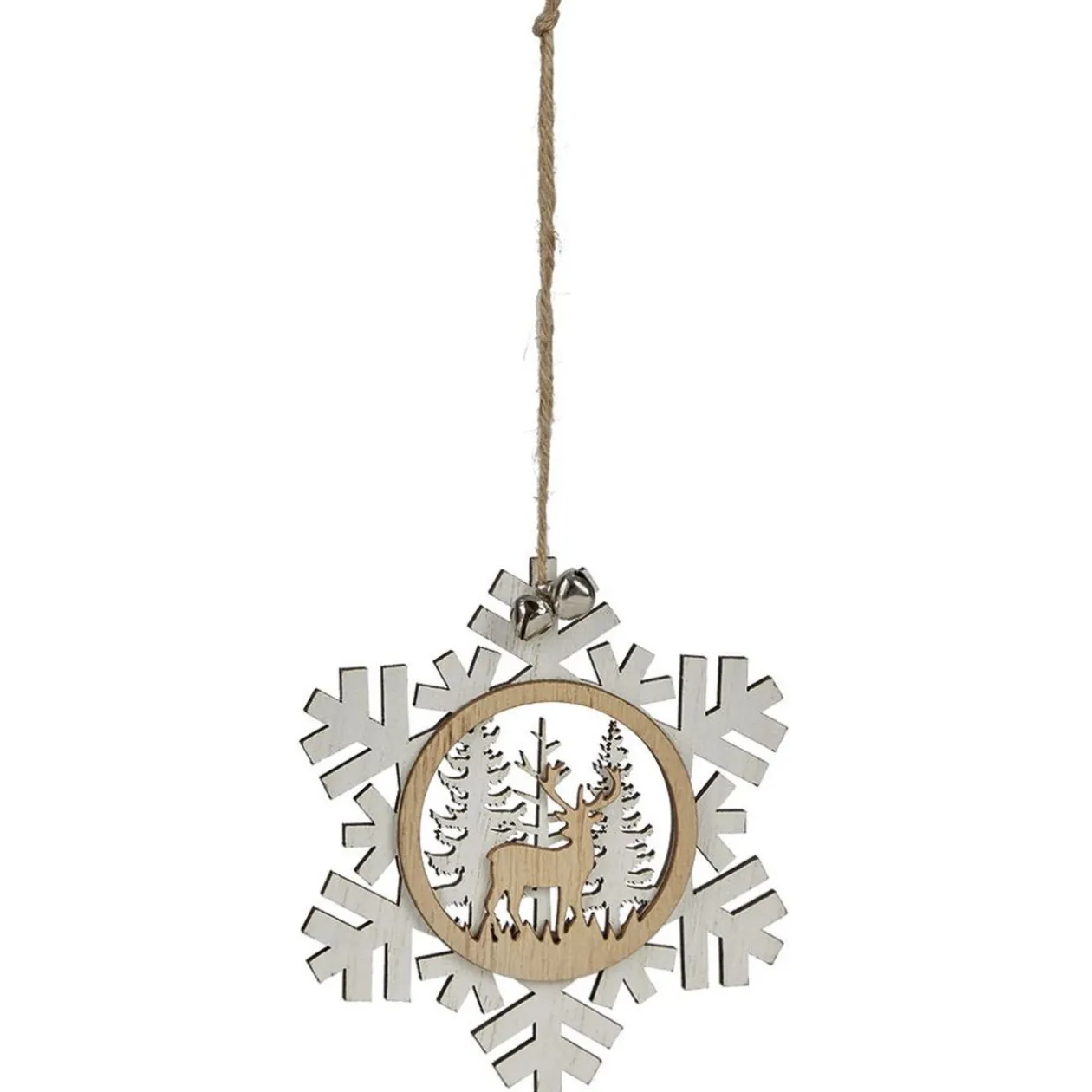 Suspension village de Noël dans flocon en bois