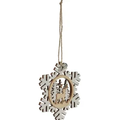 Suspension village de Noël dans flocon en bois