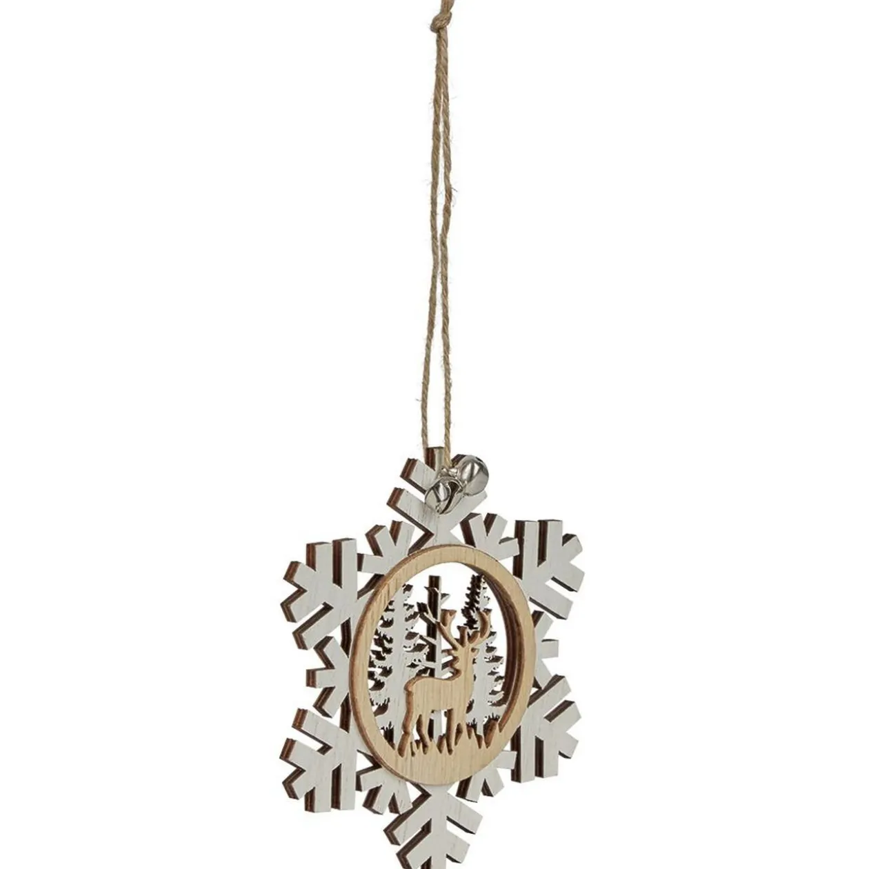 Suspension village de Noël dans flocon en bois