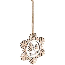 Suspension village de Noël dans flocon en bois H12cm - 2 modèles