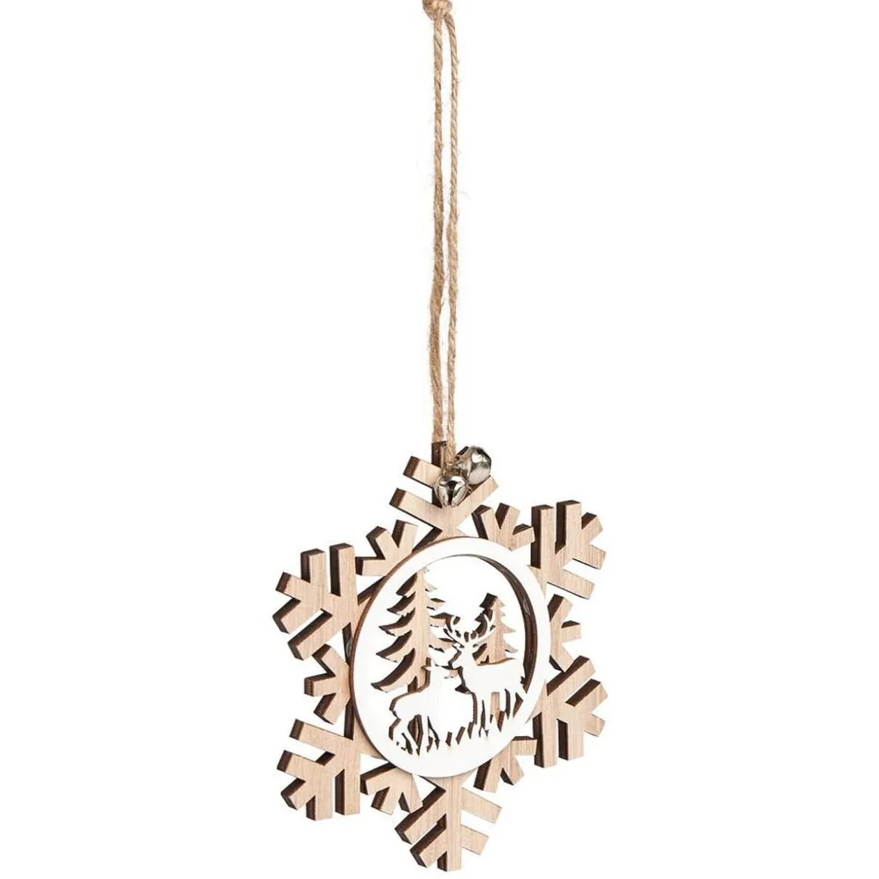 Suspension village de Noël dans flocon en bois H12cm - 2 modèles