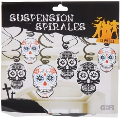 Suspensions spirales têtes de mort Day of the dead x12