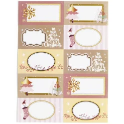 Étiquette cadeau autocollante Merry Christmas rose 4x8cm x10