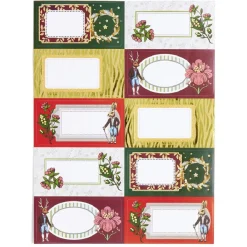 Étiquette cadeau autocollante Noël fleurs vintage lapin 4x8cm x10
