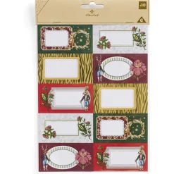 Étiquette cadeau autocollante Noël fleurs vintage lapin 4x8cm x10