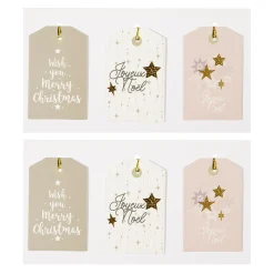 Étiquette cadeau Noël doré x6