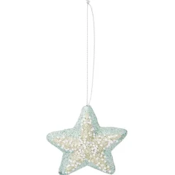 Étoile à suspendre pailleté bleu 7,5x7,5cm