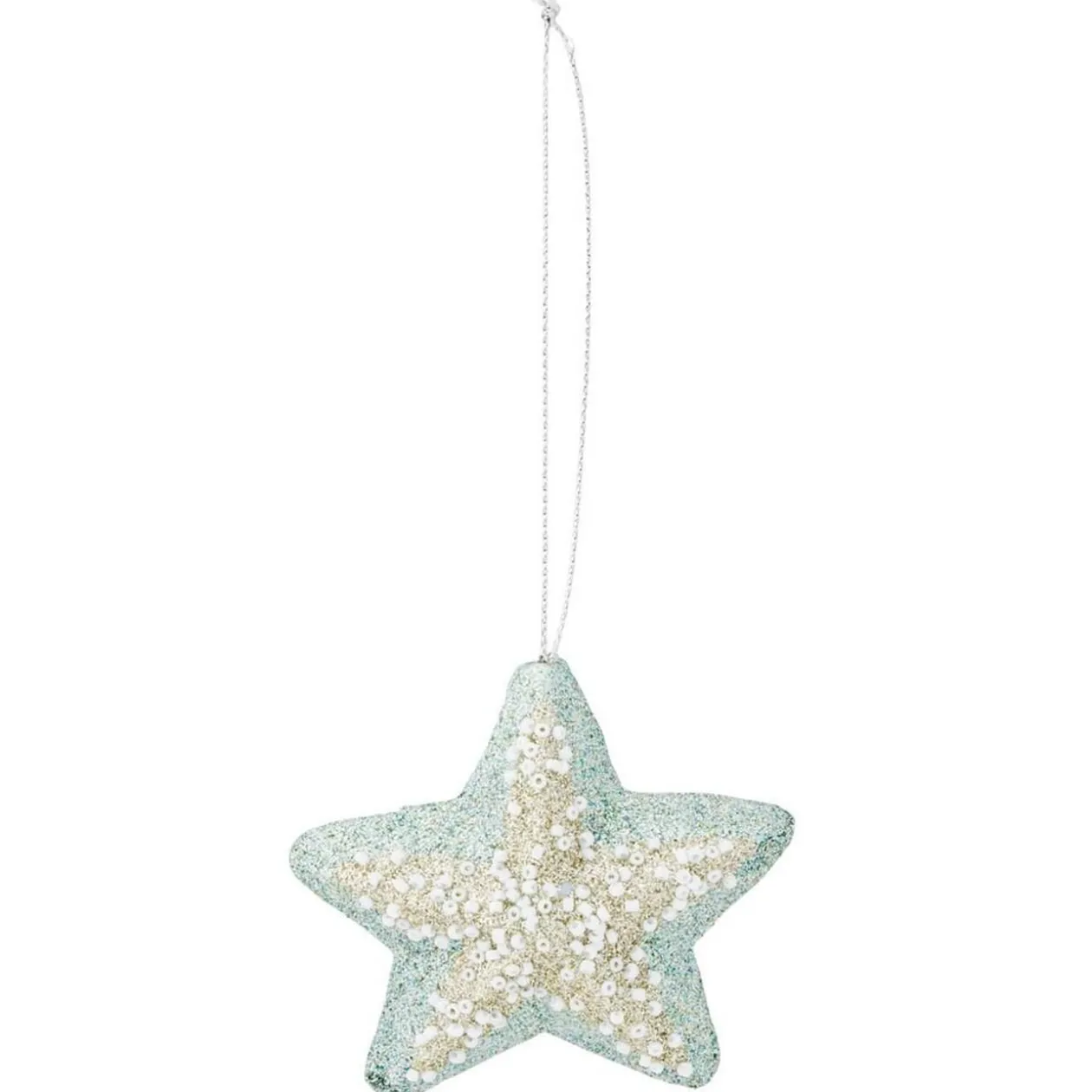 Étoile à suspendre pailleté bleu 7,5x7,5cm