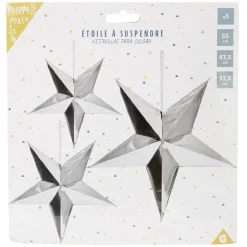 Étoile à suspendre papier argenté x3