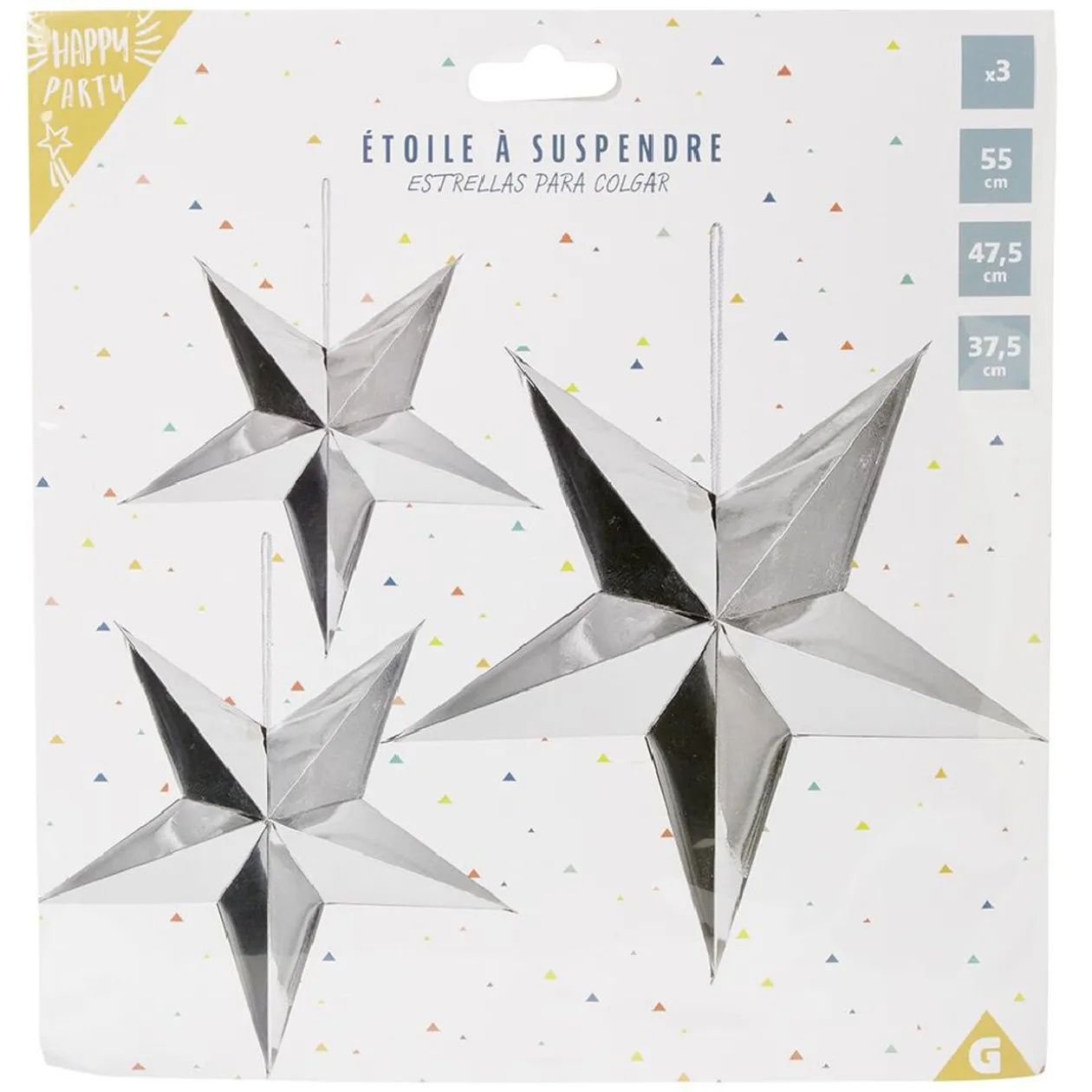 Étoile à suspendre papier argenté x3